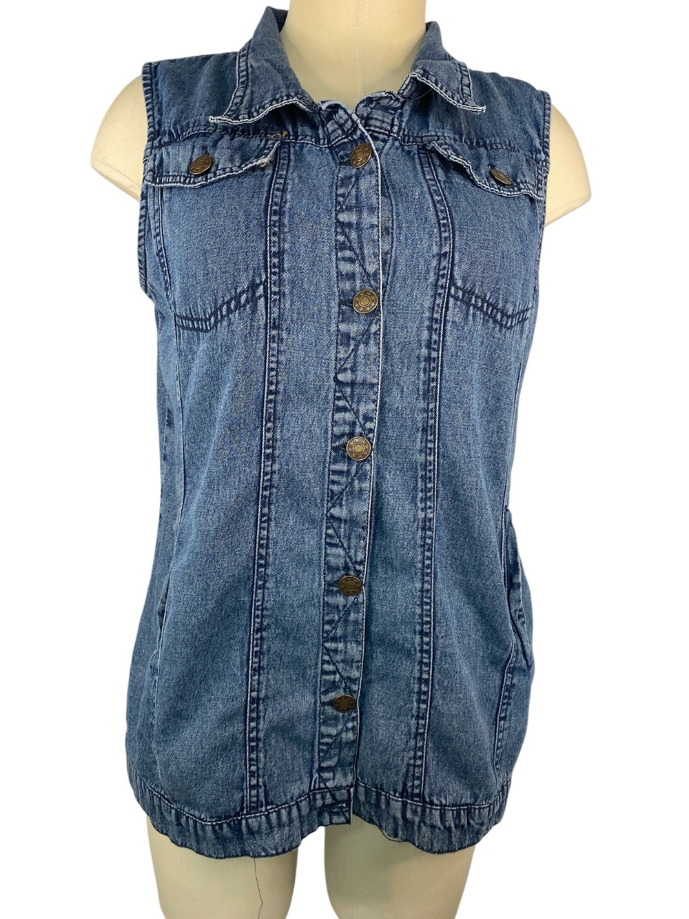 The Skyline Collection Sleeveless Blue Denim Vest Jacket for Women Large